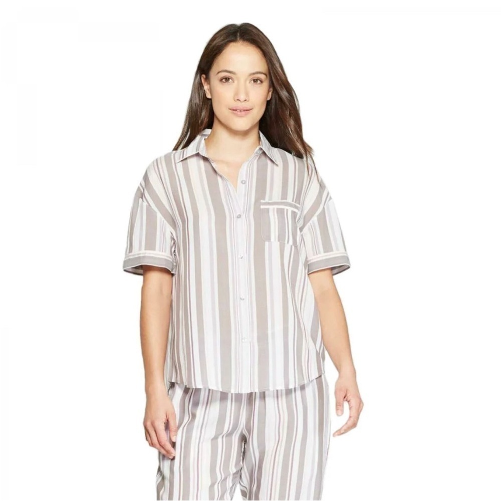 Stars Above Multicolor Stripe Short Sleeve Button Down PJ Shirt Sz XL
